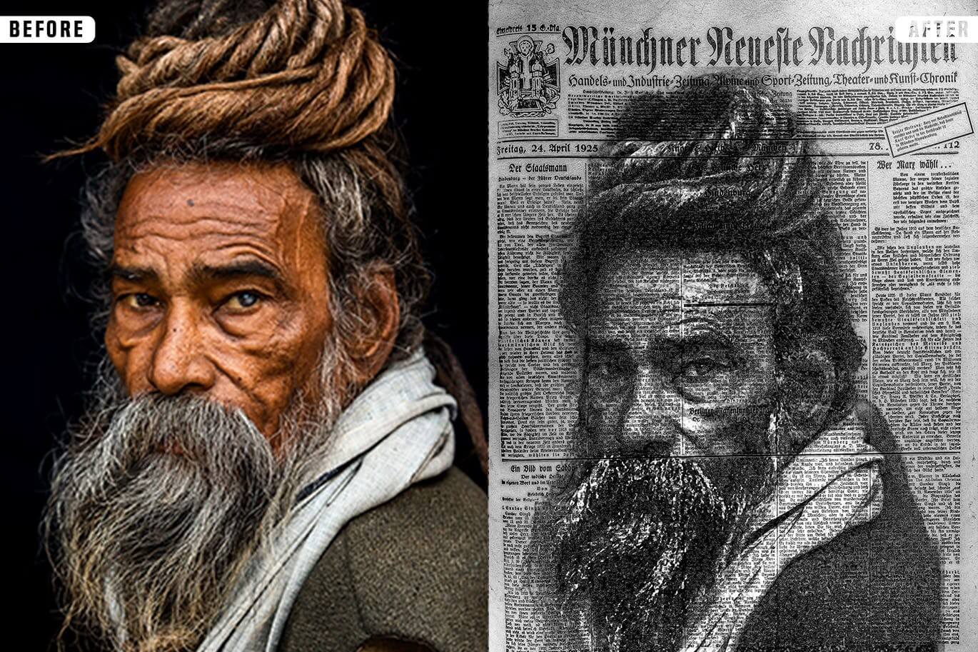 一将照片变成新闻字体叠加效果PS动作