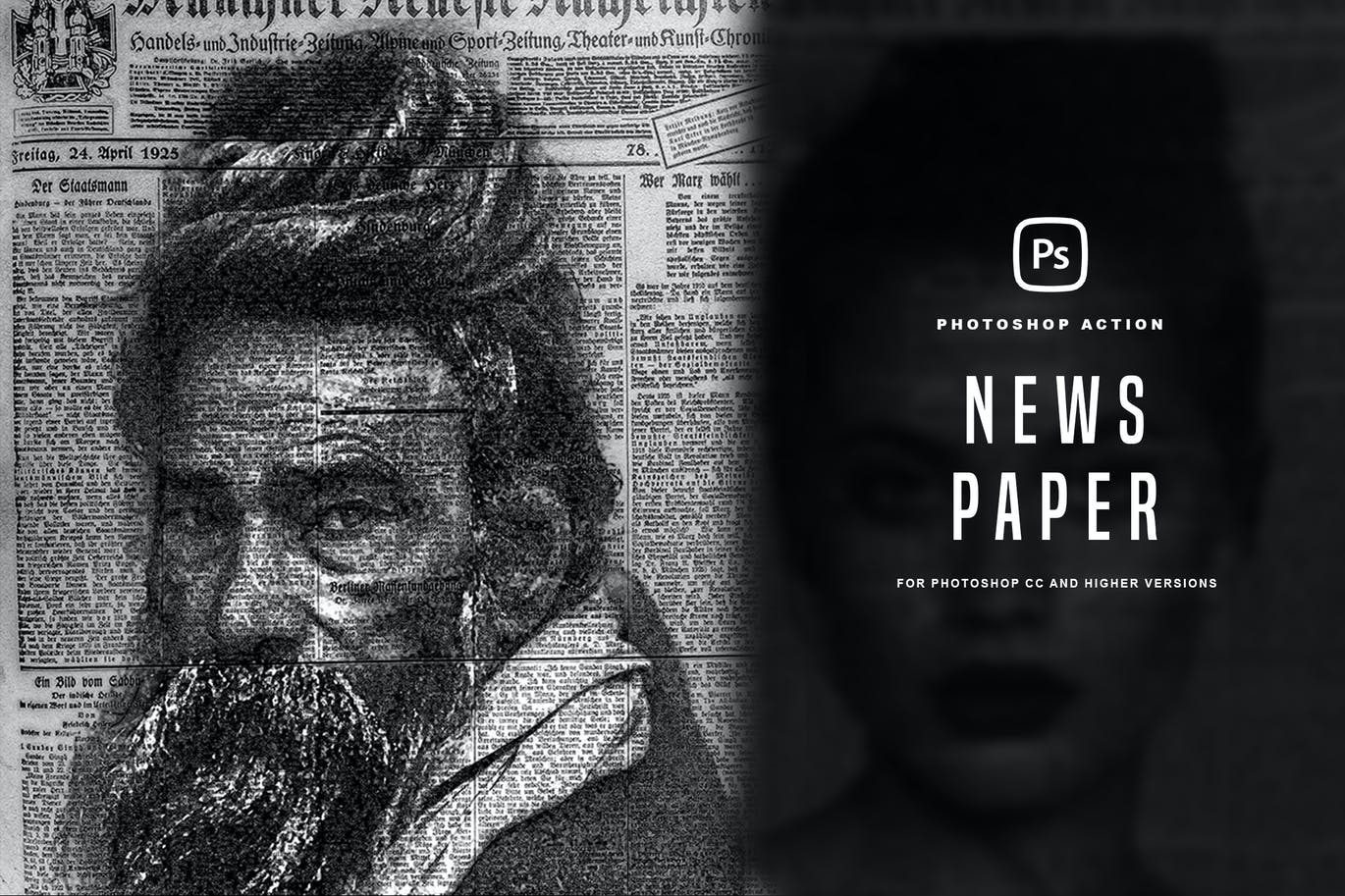 一将照片变成新闻字体叠加效果PS动作