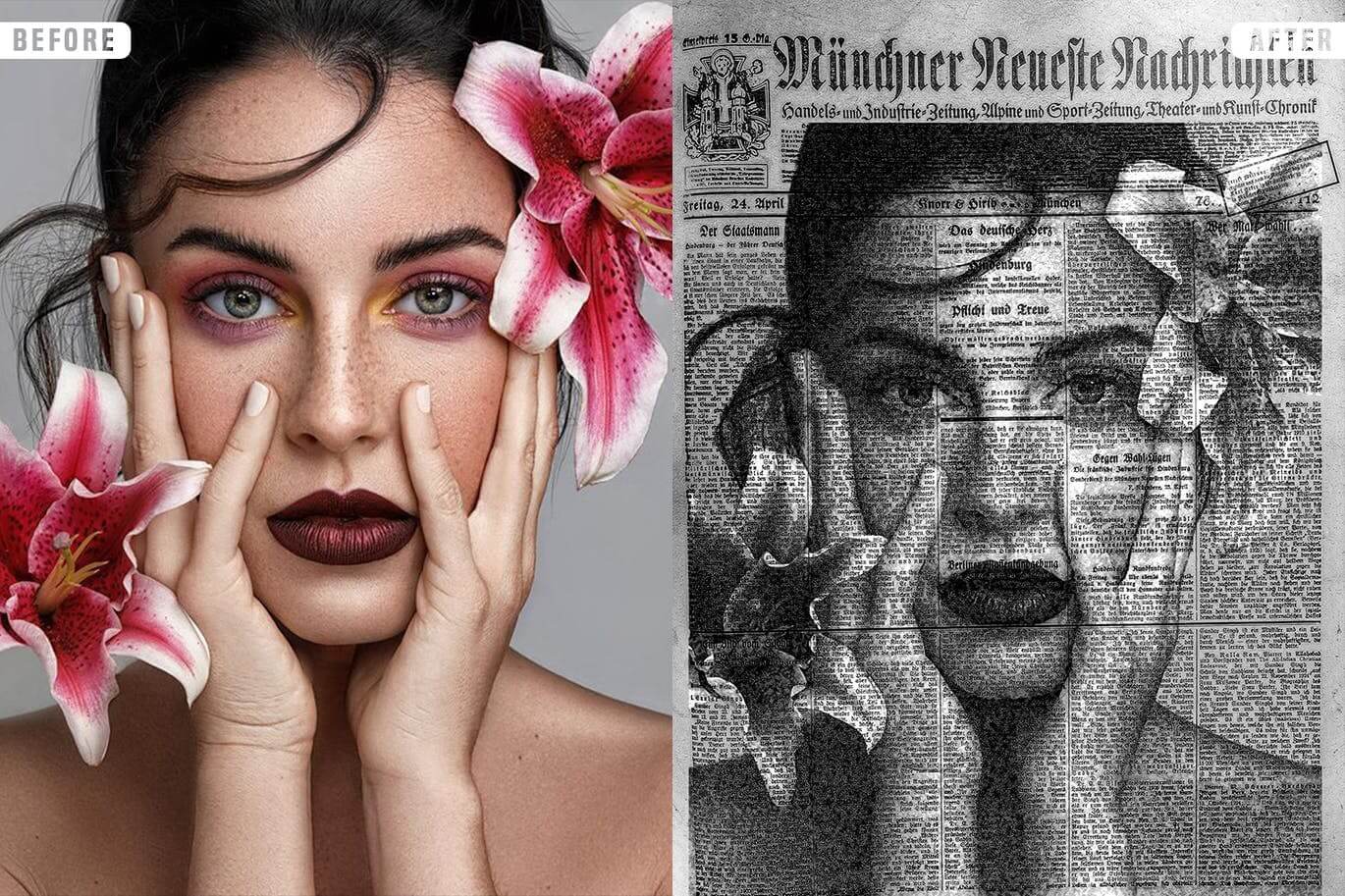 一将照片变成新闻字体叠加效果PS动作