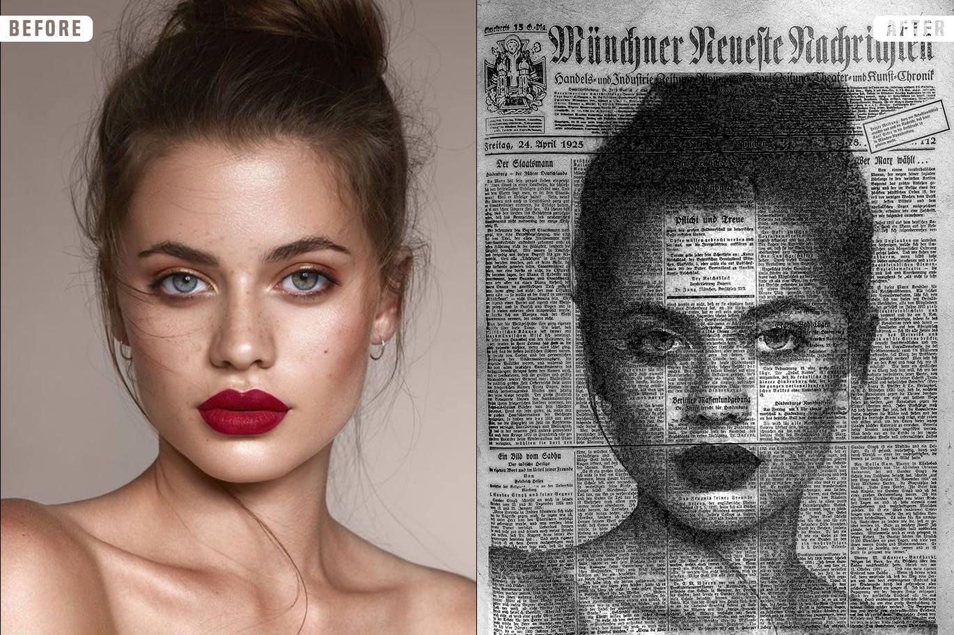 一将照片变成新闻字体叠加效果PS动作