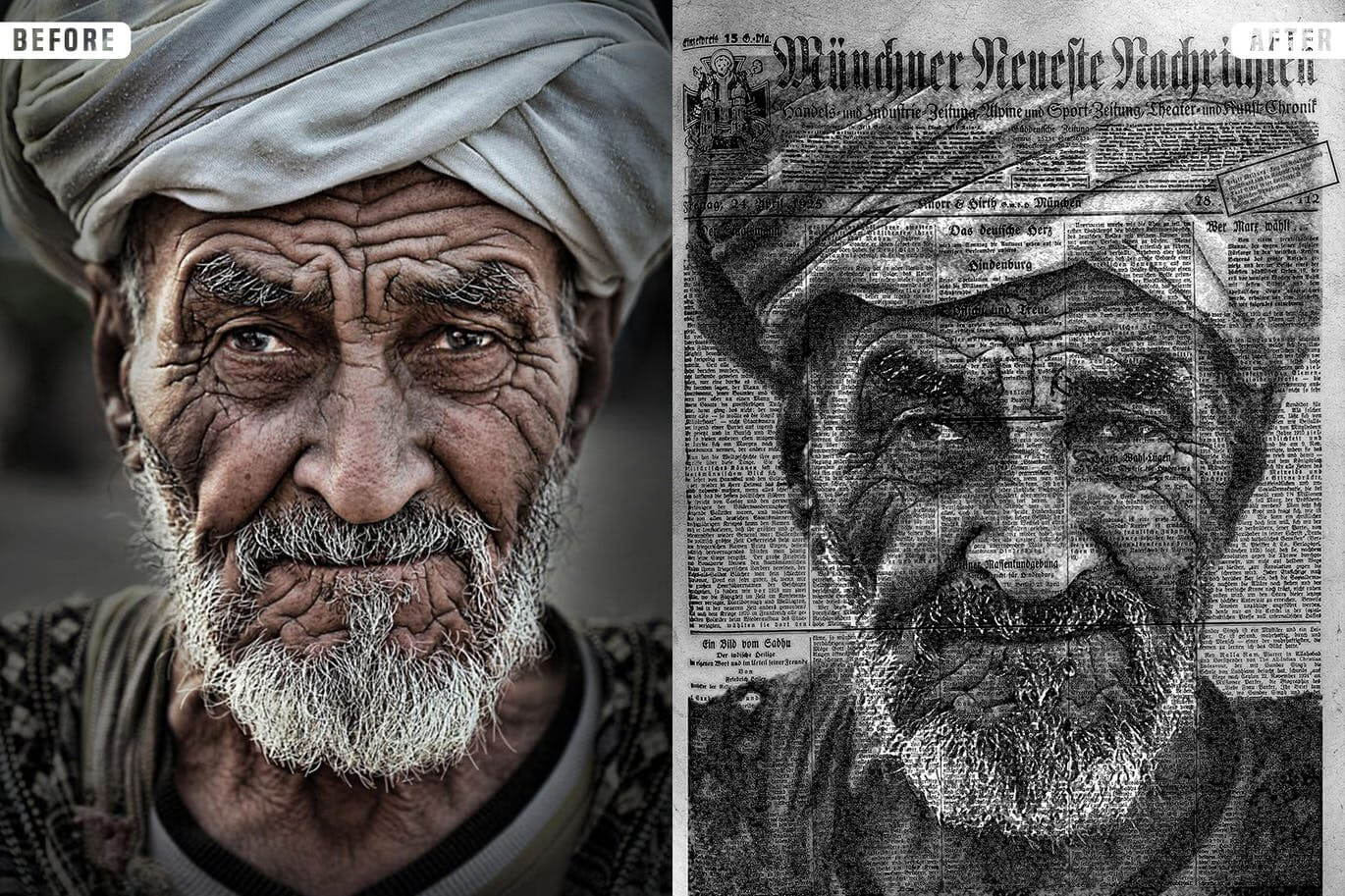 一将照片变成新闻字体叠加效果PS动作