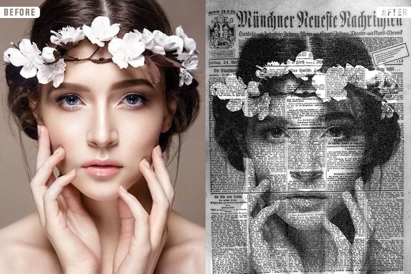 一将照片变成新闻字体叠加效果PS动作