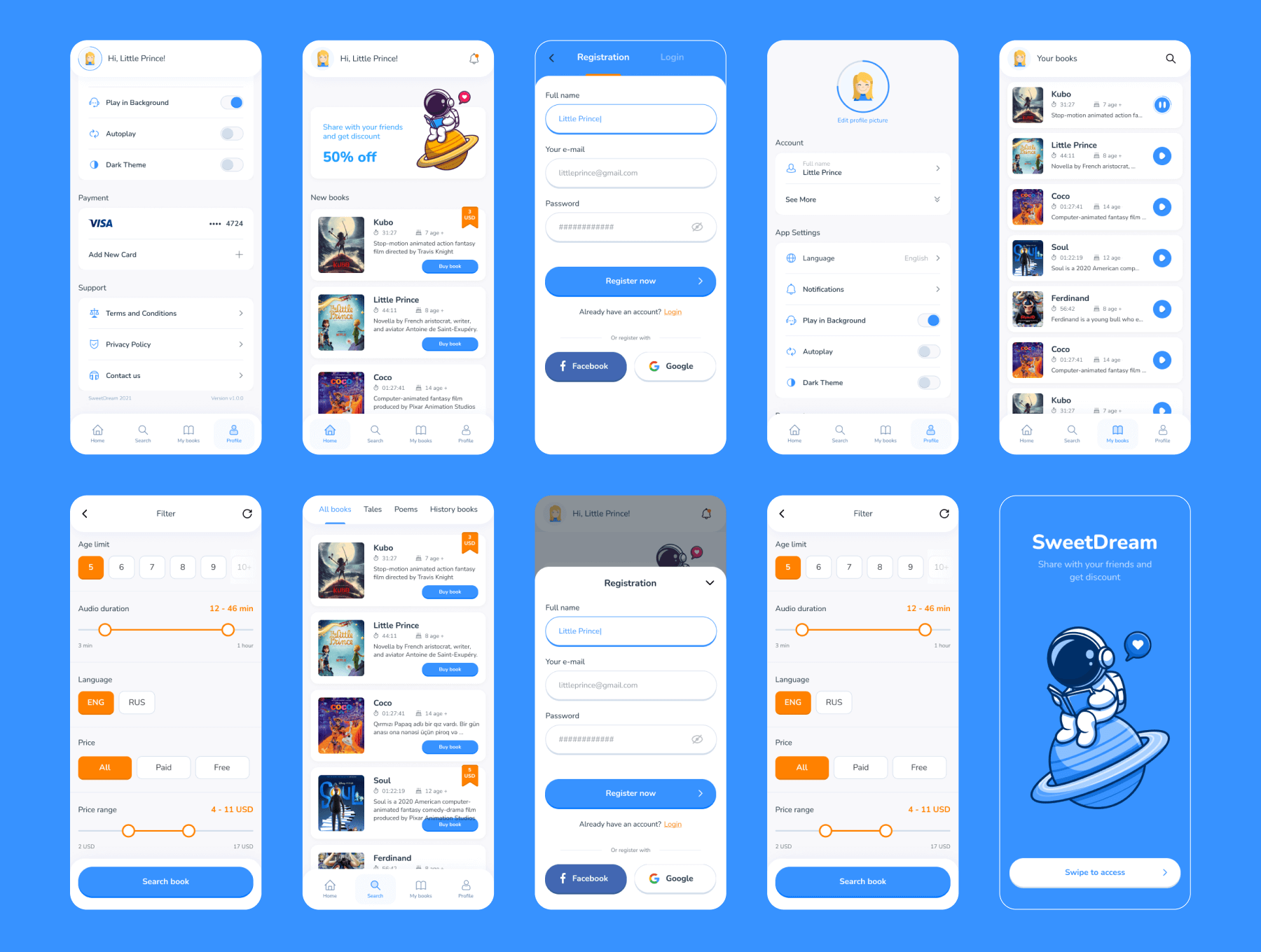 42个有声书和电子书应用相关的APP UI Kit界面