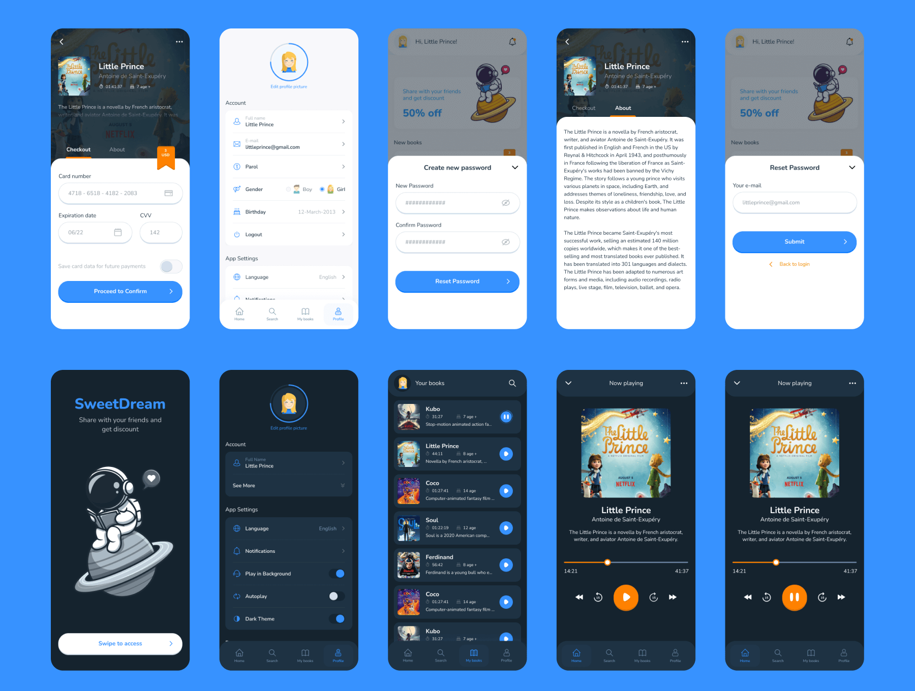 42个有声书和电子书应用相关的APP UI Kit界面