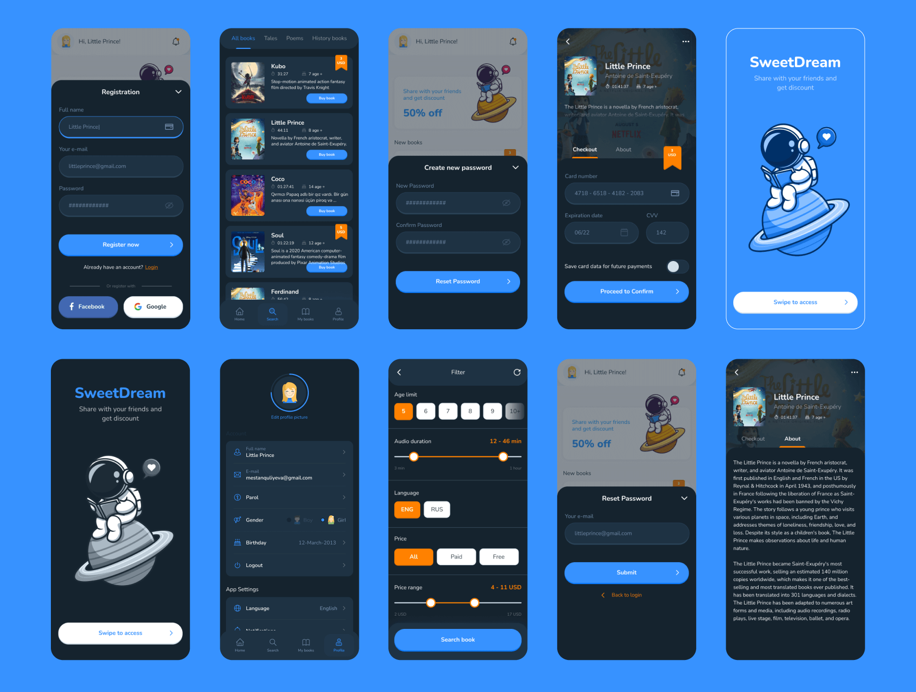 42个有声书和电子书应用相关的APP UI Kit界面