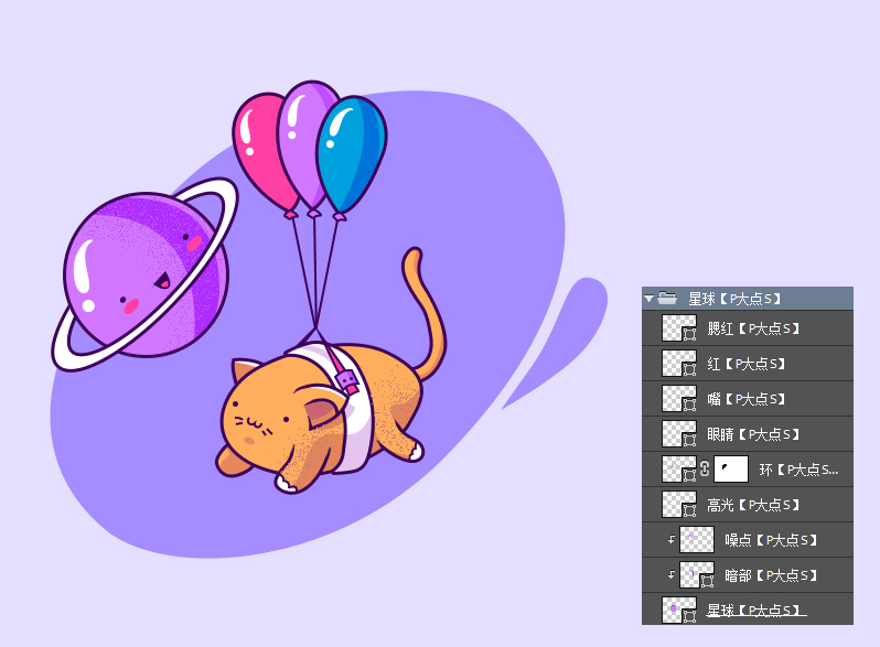 用PS绘制可爱喵星人噪点插画