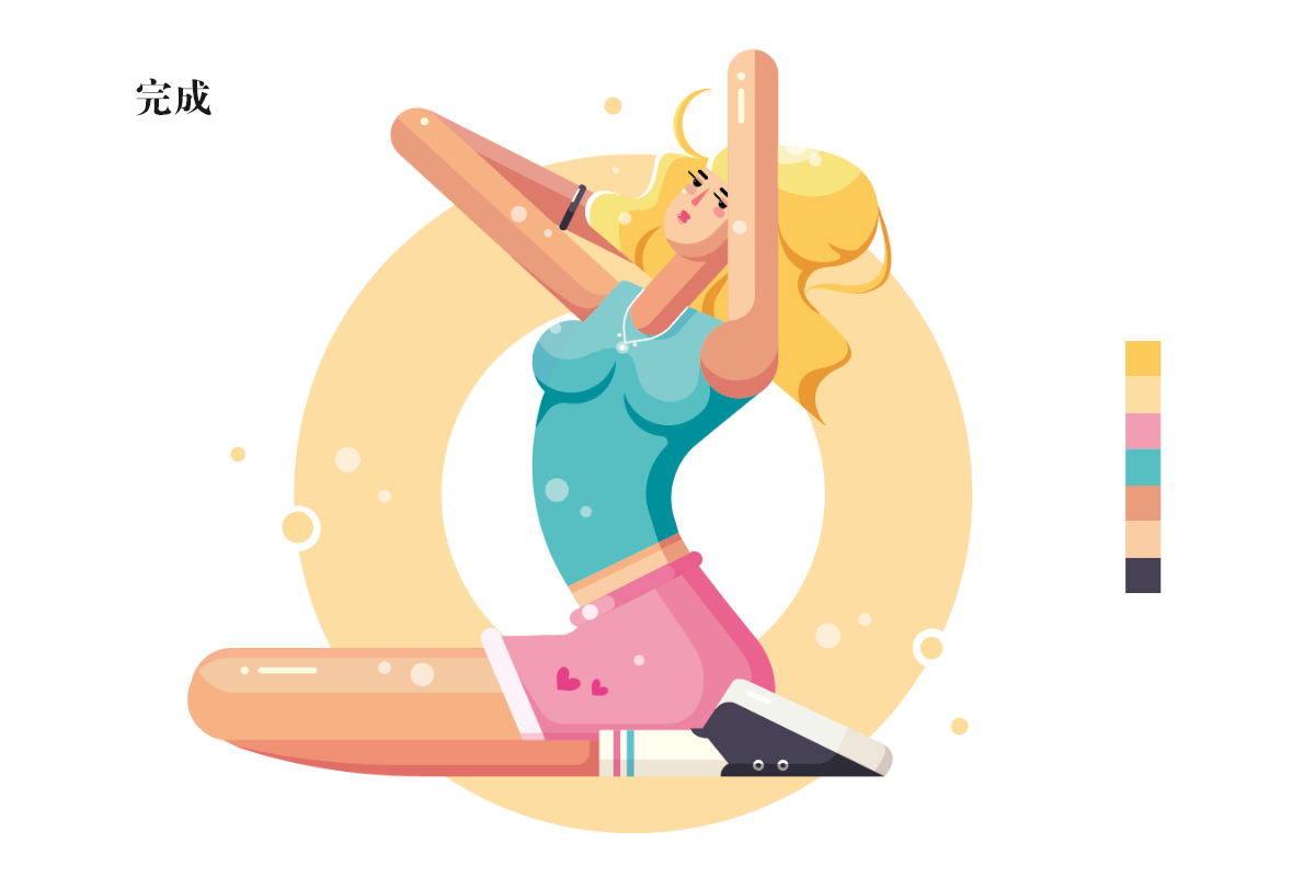 AI绘制多层次光影扁平风sexy girl矢量插画