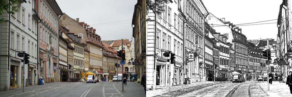 巧用PS滤镜把城市建筑照片转成素描线稿效果