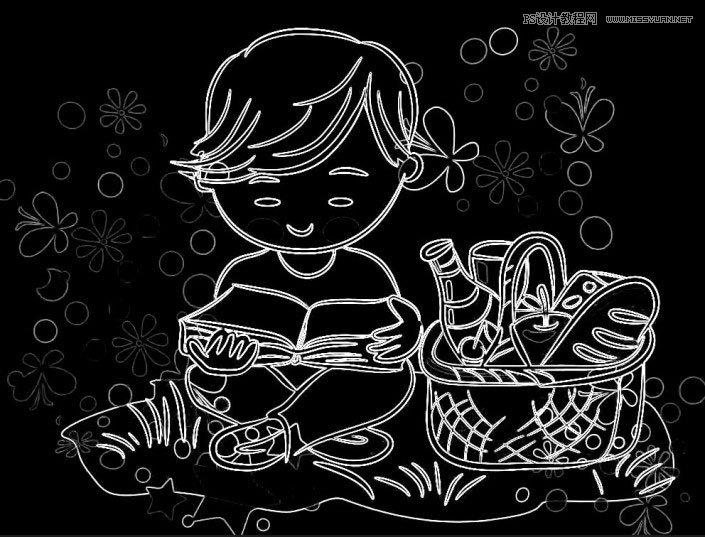 PS把卡通图片调成简约粉笔画效果