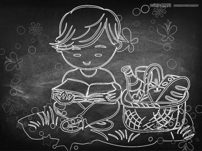 PS把卡通图片调成简约粉笔画效果