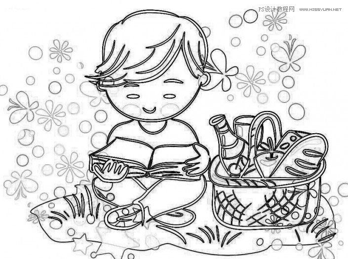 PS把卡通图片调成简约粉笔画效果