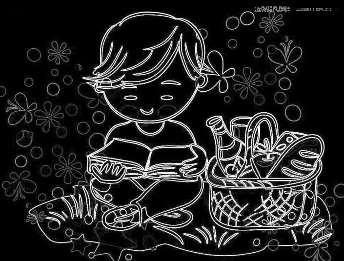 PS把卡通图片调成简约粉笔画效果