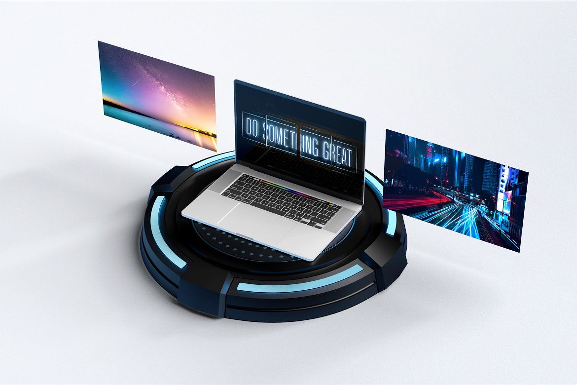 领奖台上的Macbook Pro屏幕PSD模型