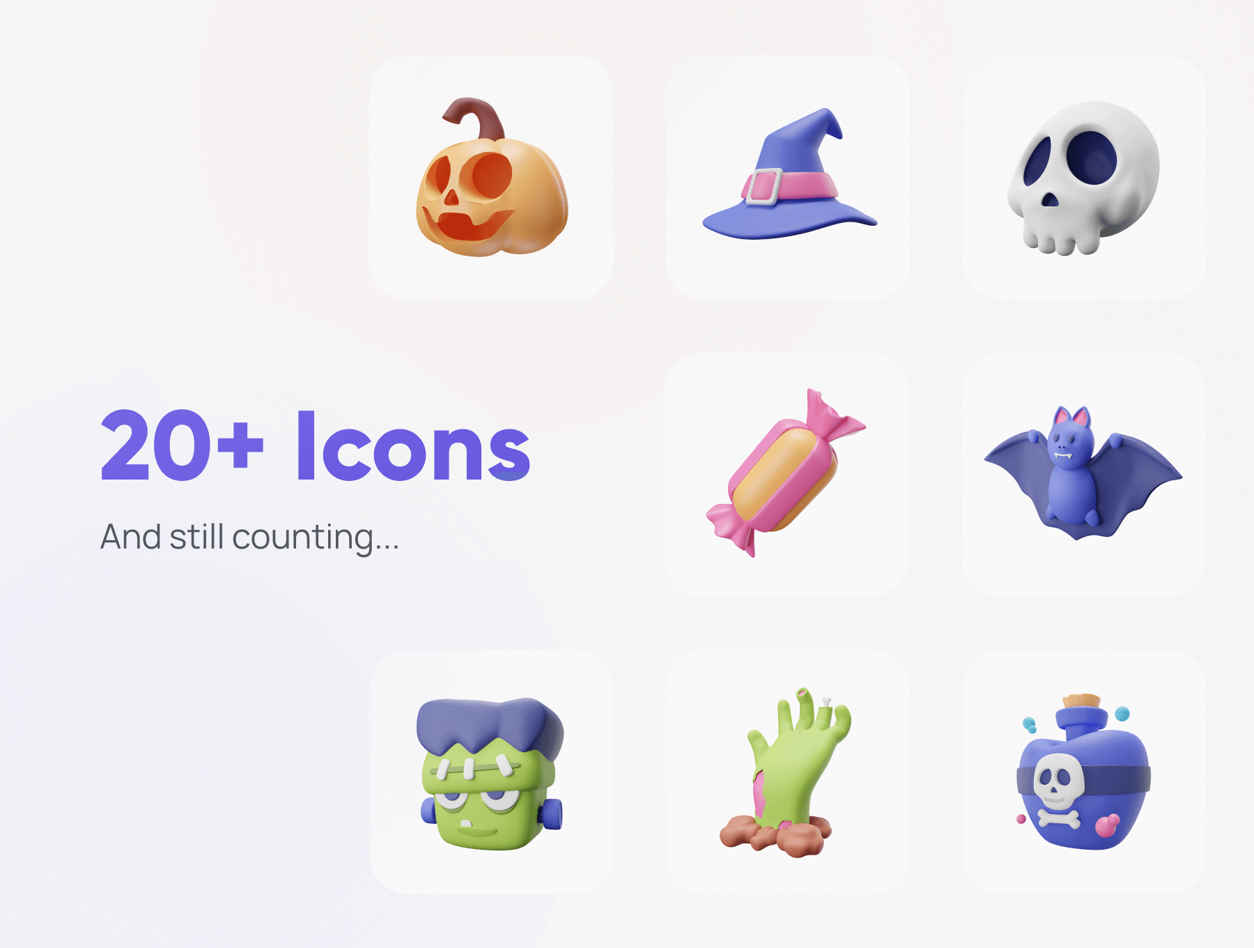 20个万圣节主题3D图标素材包（Blender）