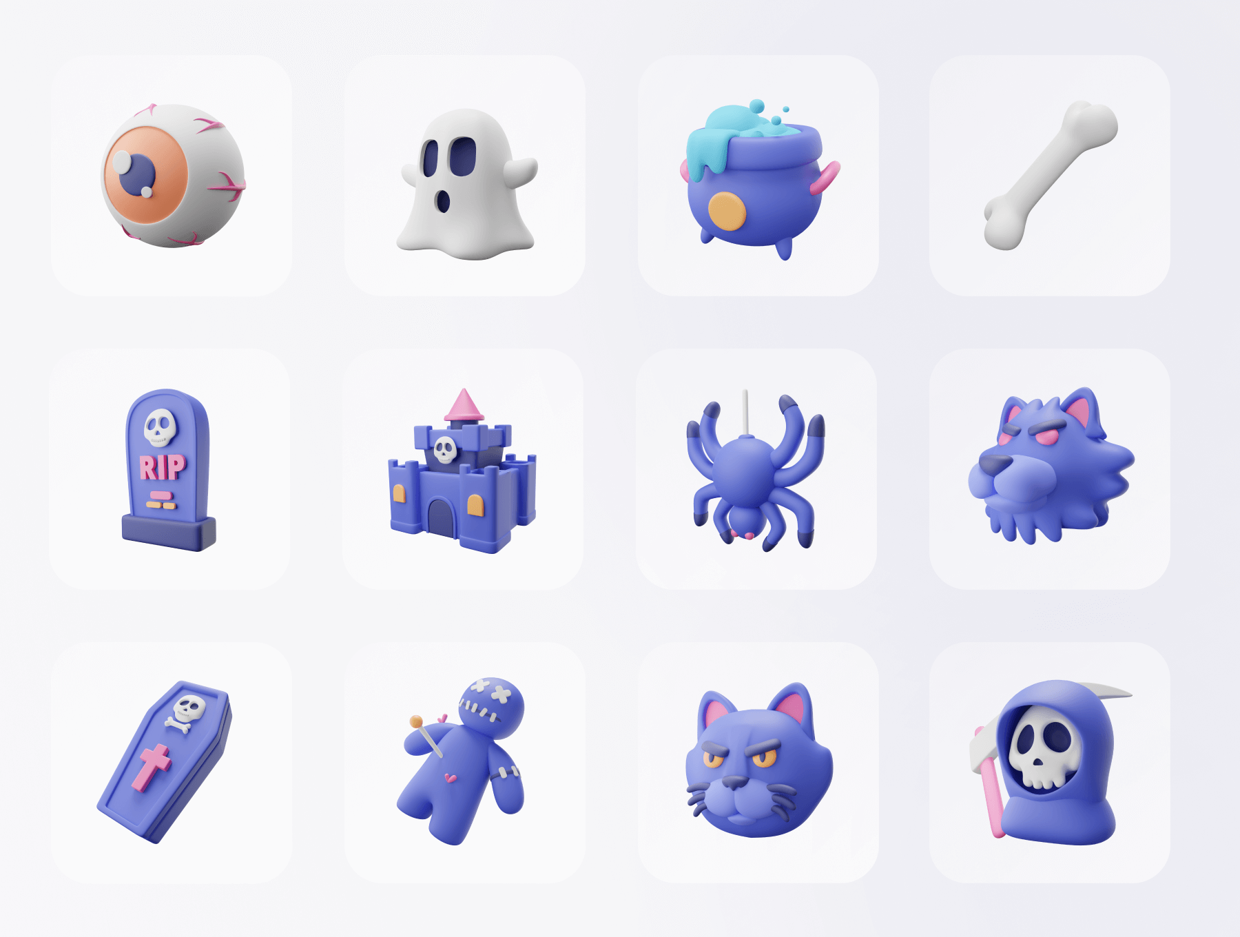 20个万圣节主题3D图标素材包（Blender）