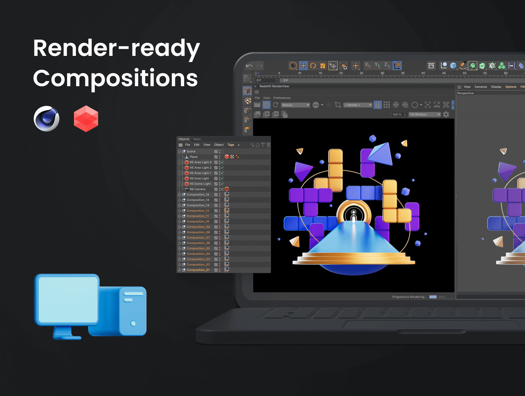 40个漂亮的卡通风格C4D图标