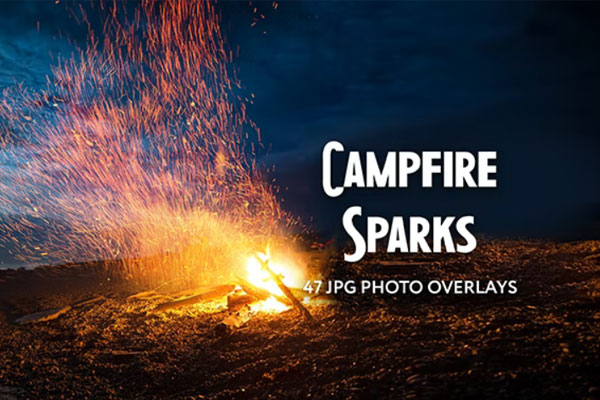 露营篝火火花照片叠层图片