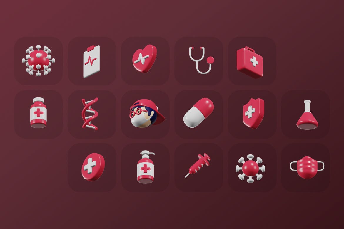 Blender红色医疗3D图标元素模型