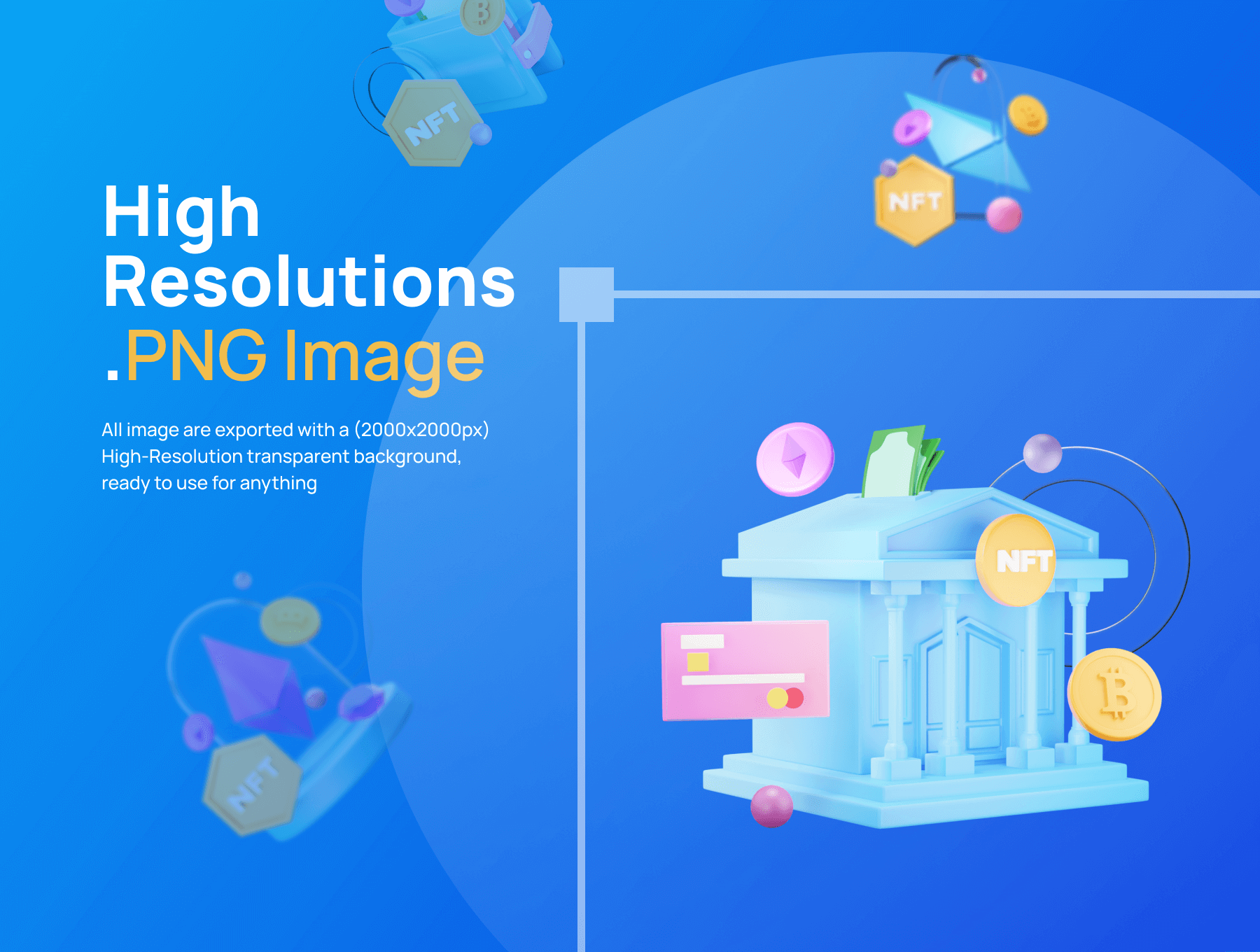 20个蓝色清爽风格玻璃效果3D图标模型