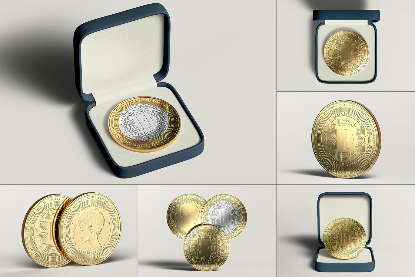 金色不同角度硬币奖牌样机PSD模型