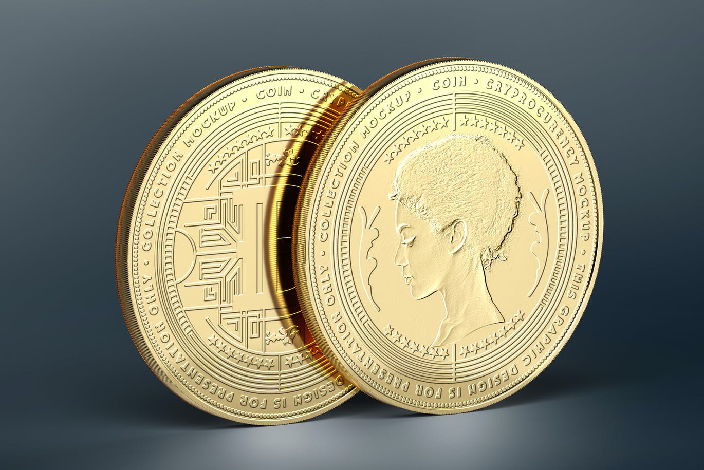 金色不同角度硬币奖牌样机PSD模型