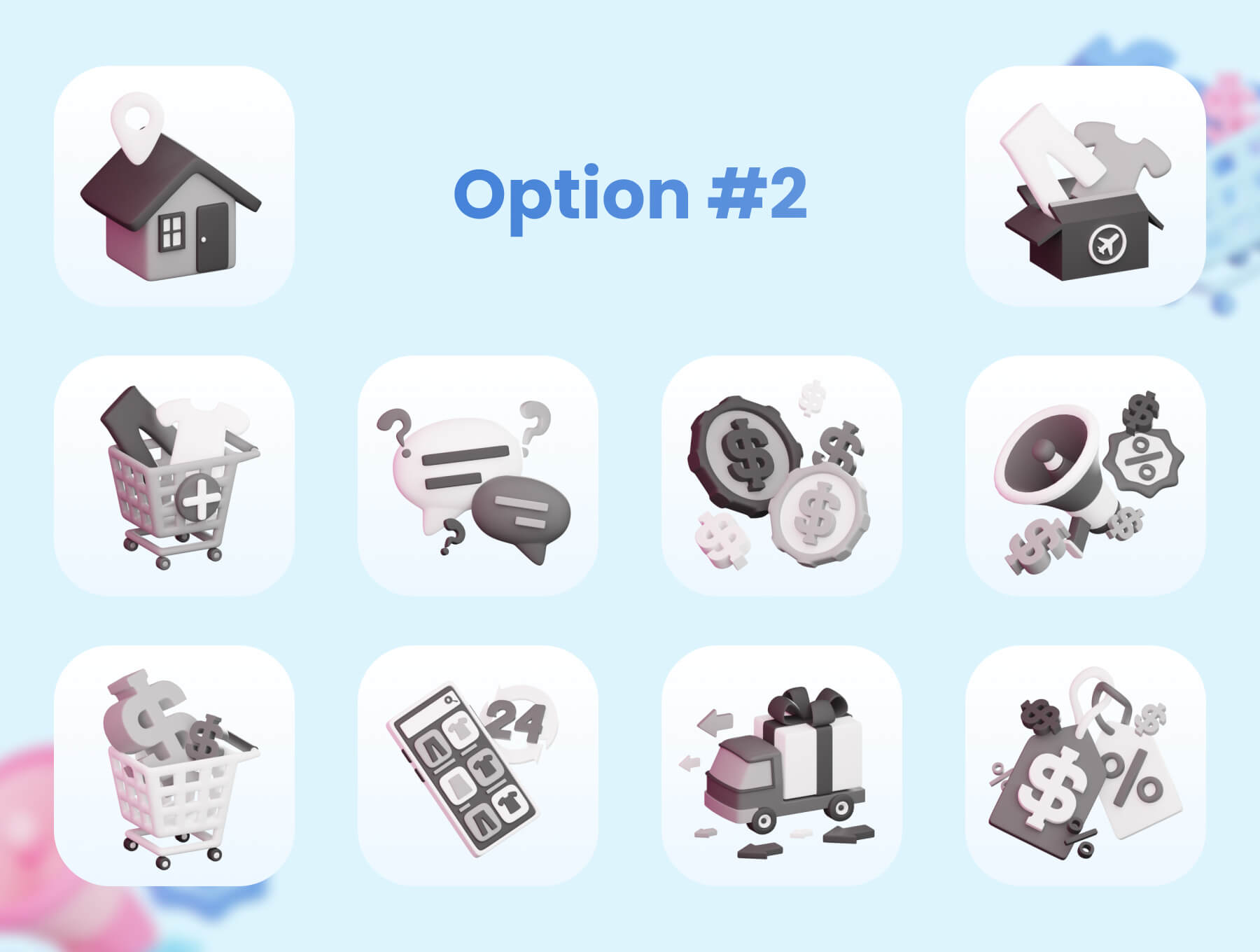 30个蓝色轻松可爱电子商务主题3D图标模型