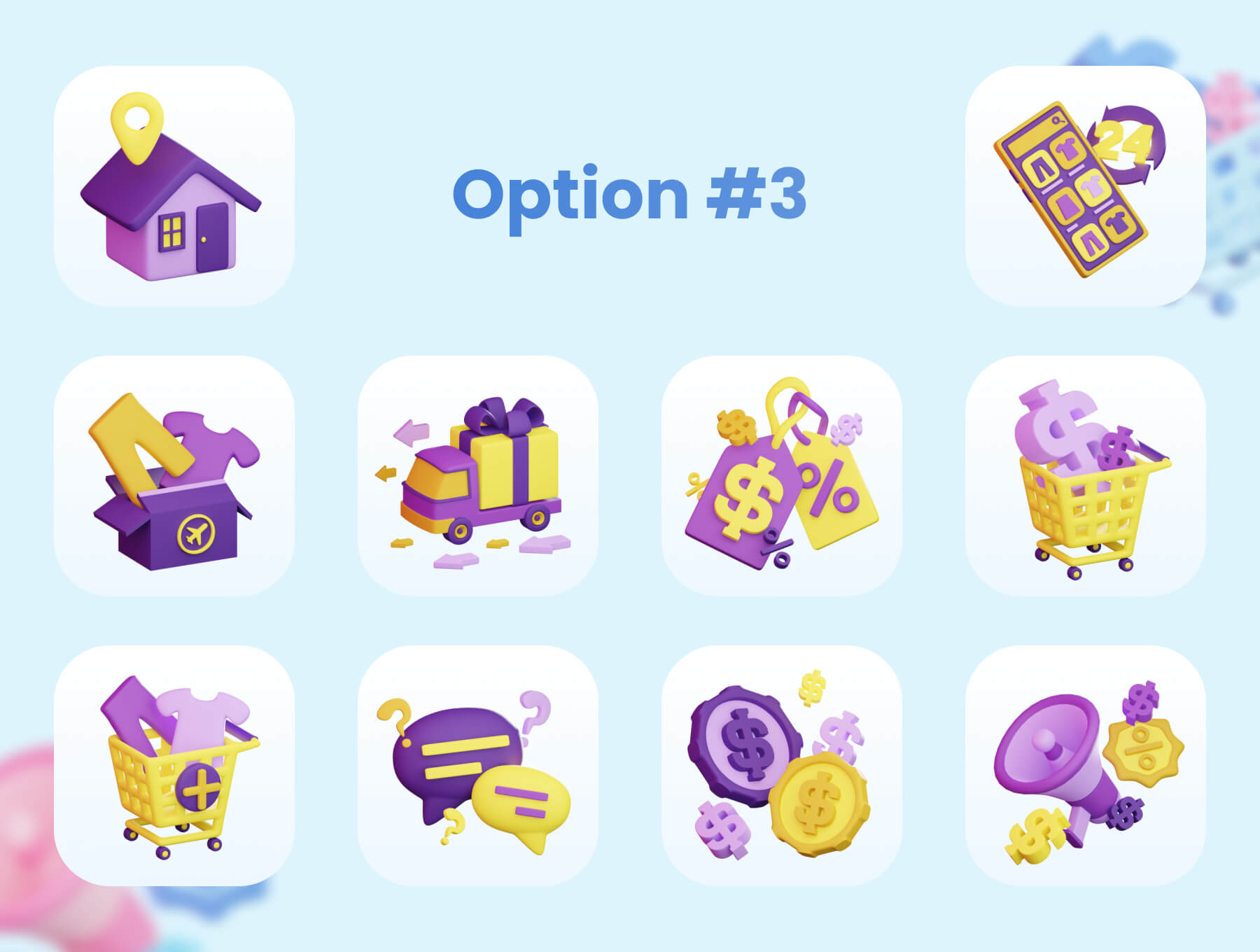 30个蓝色轻松可爱电子商务主题3D图标模型