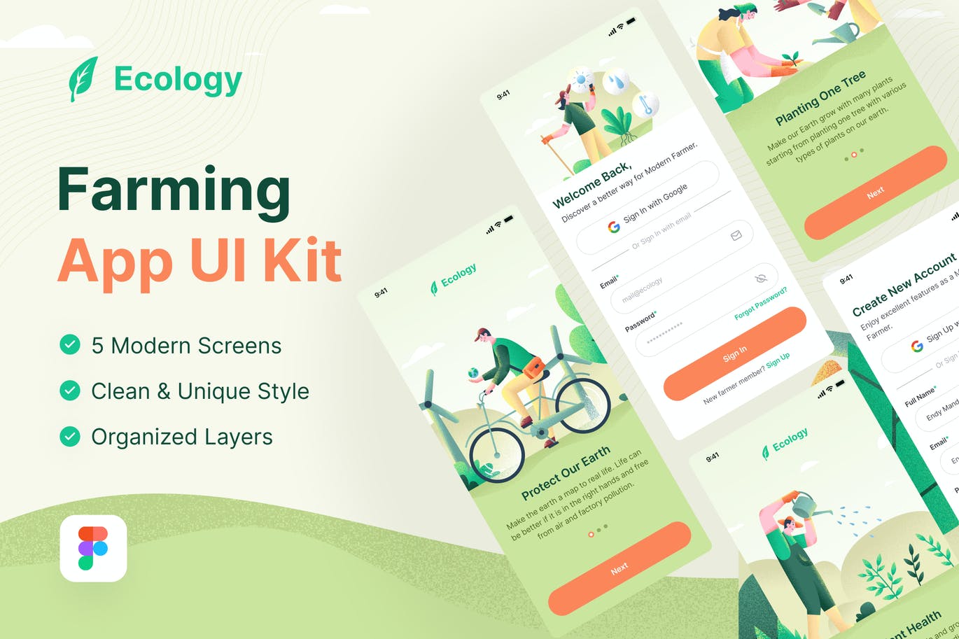 一套绿色生态农业养殖APP UI Kit界面