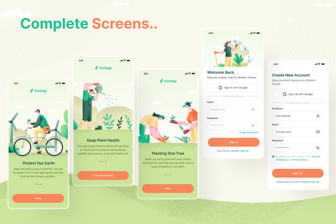 一套绿色生态农业养殖APP UI Kit界面