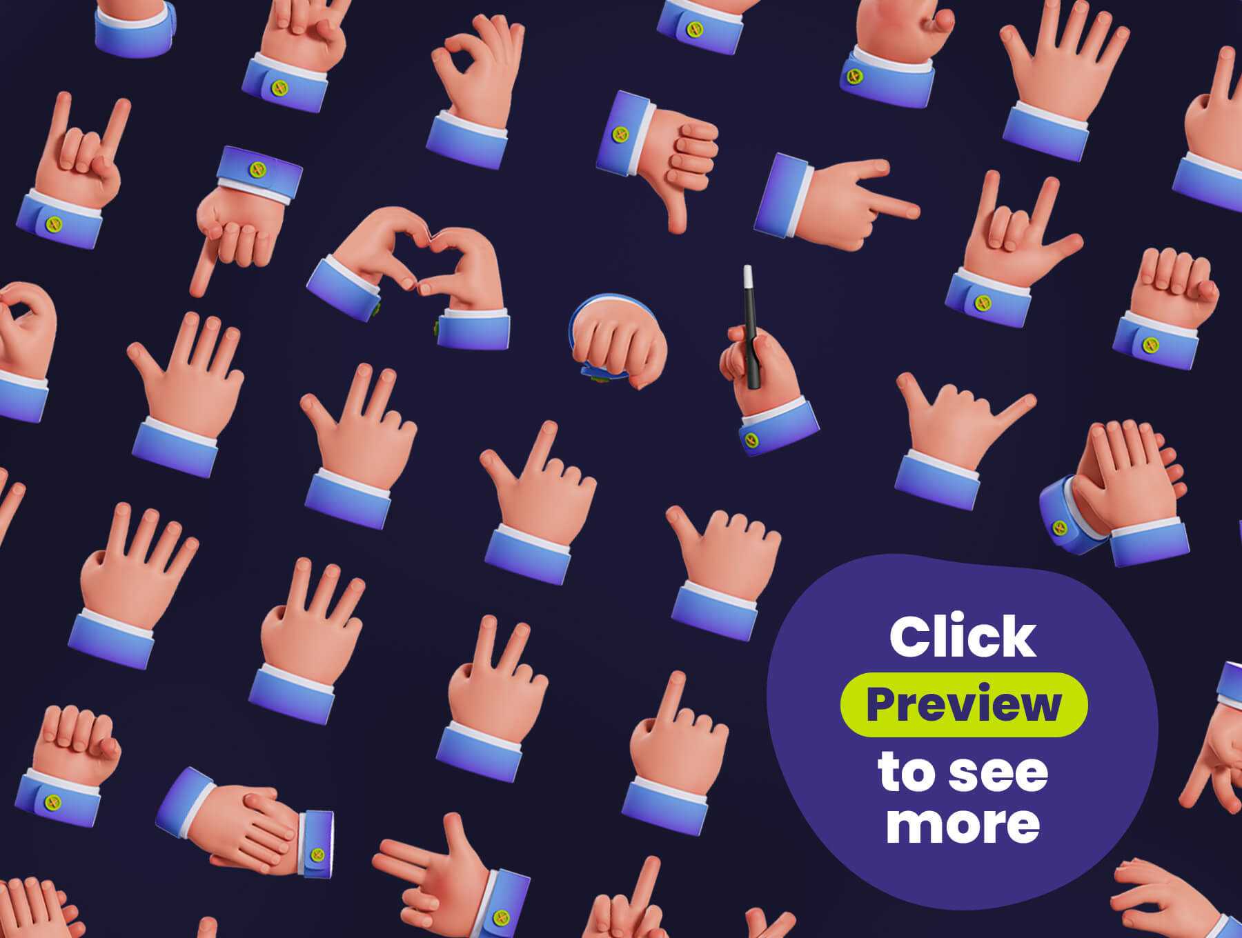 2022年最全不同手势3D模型（Blender）