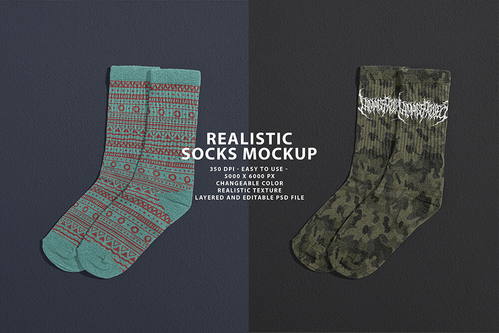效果逼真的中筒袜子图案样机PSD素材