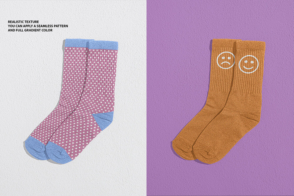 效果逼真的中筒袜子图案样机PSD素材