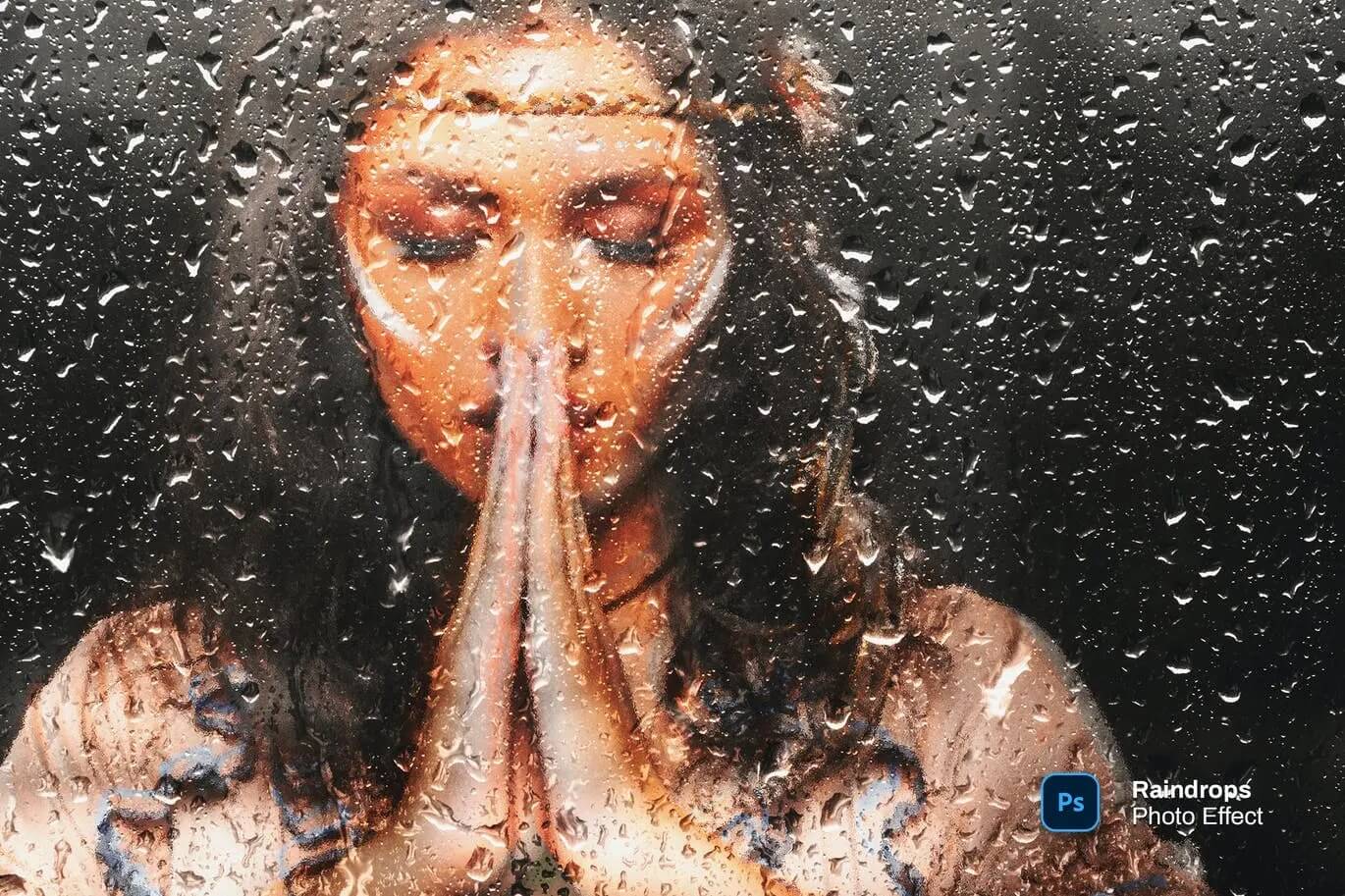 PS一键生成真实雨滴磨砂照片效果