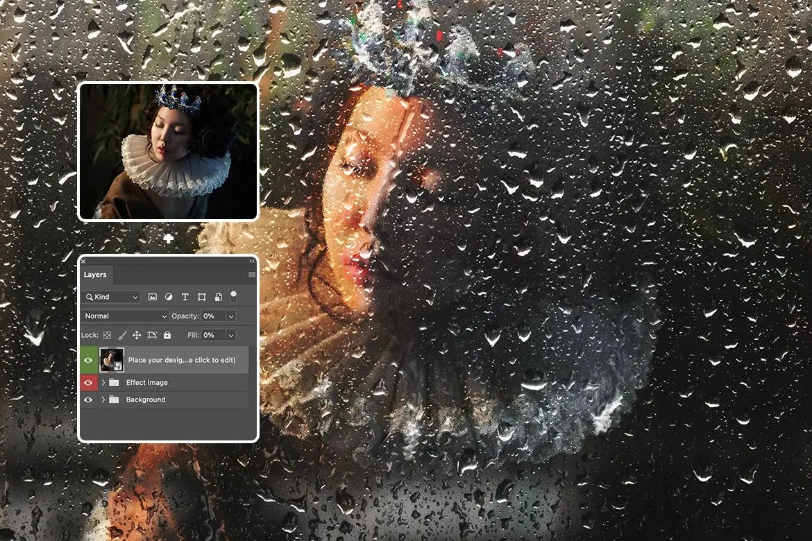 PS一键生成真实雨滴磨砂照片效果