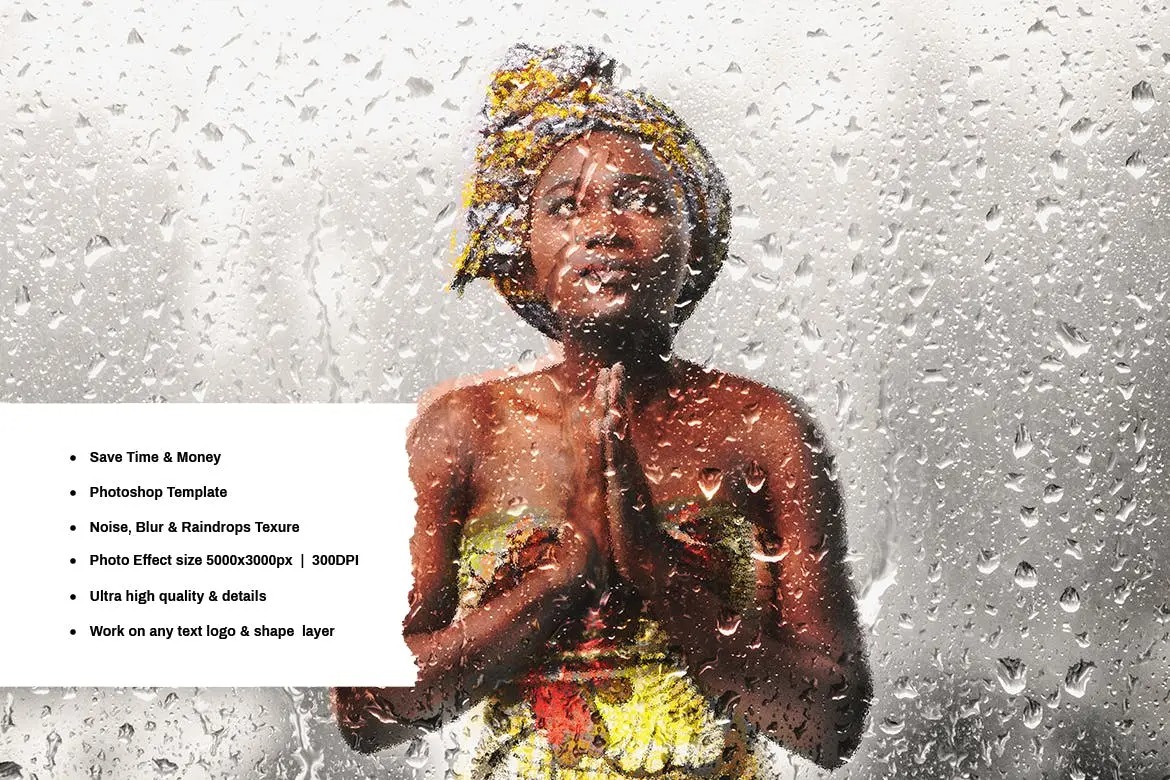 PS一键生成真实雨滴磨砂照片效果