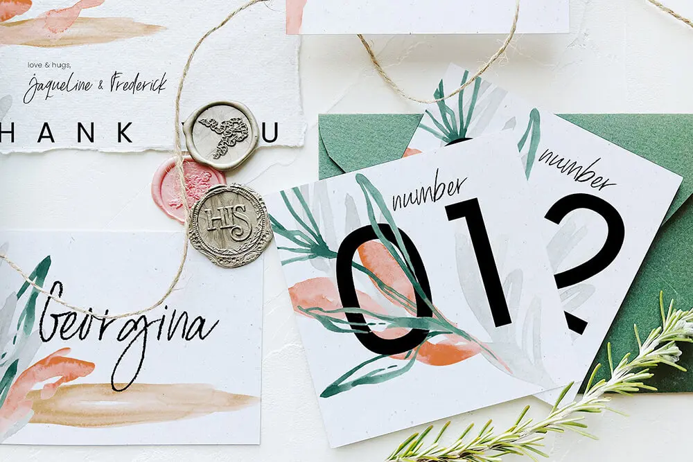 翡翠绿小清新树叶婚礼请柬PSD模板