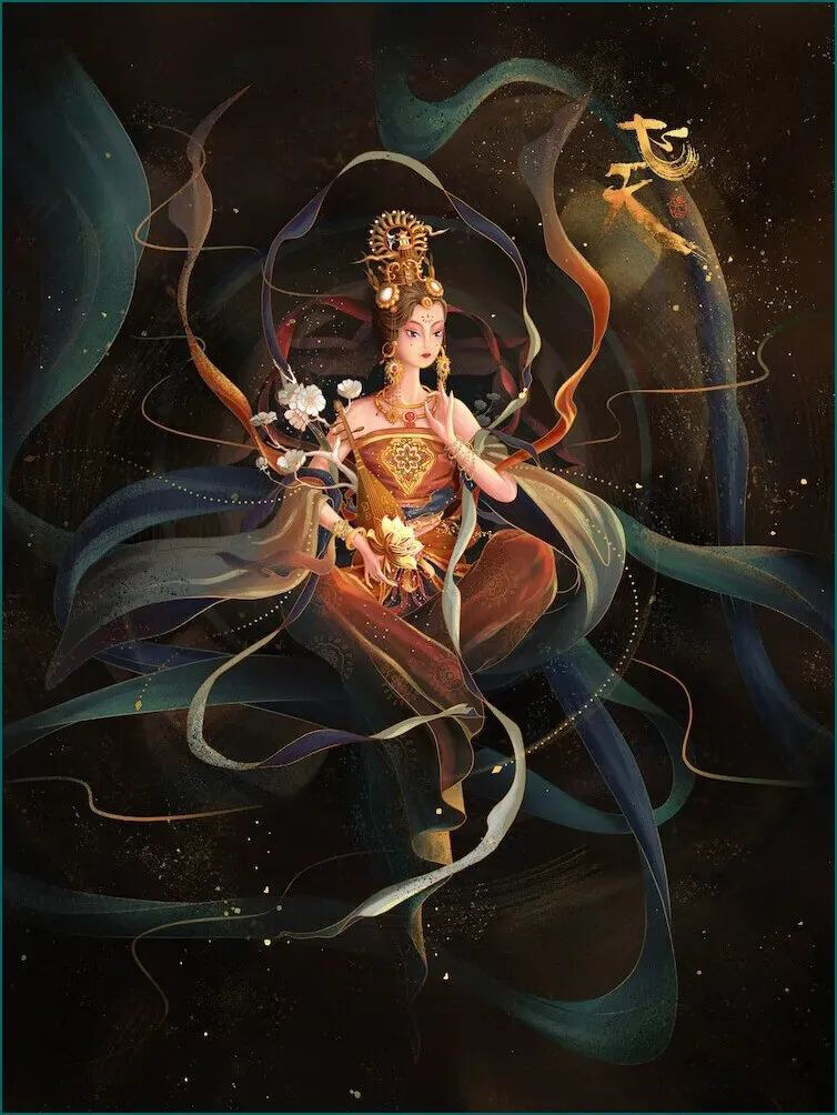 想做绝美敦煌壁画设计?这里有敦煌插画PSD源文件和岩彩质感笔刷!