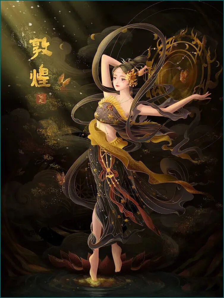 想做绝美敦煌壁画设计?这里有敦煌插画PSD源文件和岩彩质感笔刷!