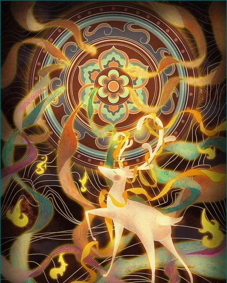 想做绝美敦煌壁画设计?这里有敦煌插画PSD源文件和岩彩质感笔刷!