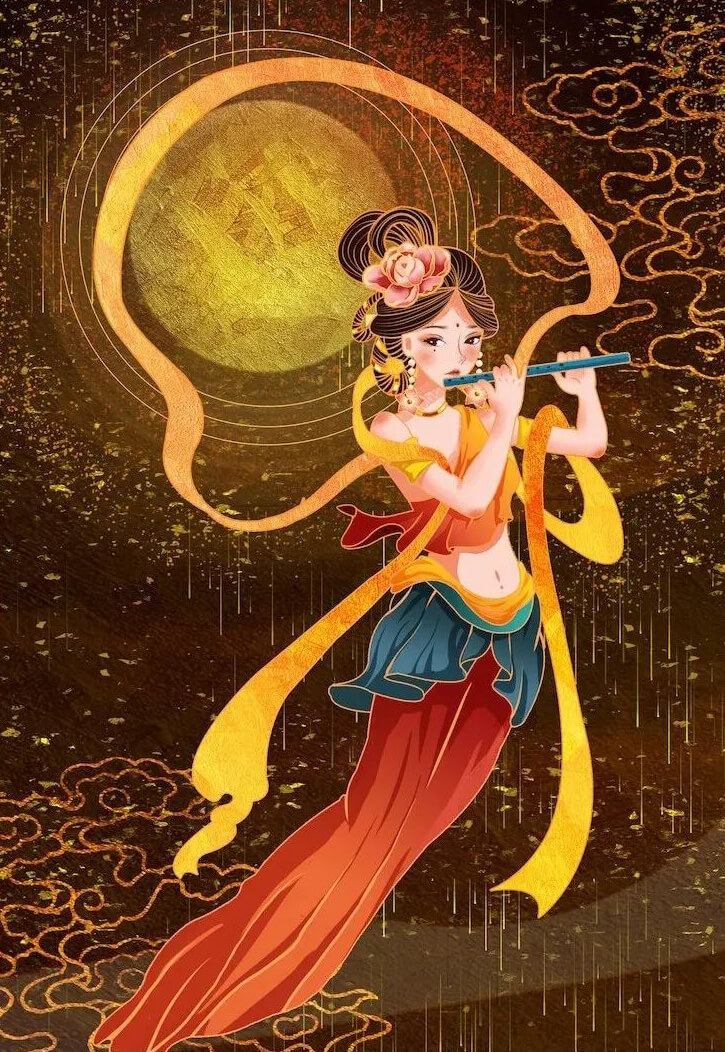 想做绝美敦煌壁画设计?这里有敦煌插画PSD源文件和岩彩质感笔刷!