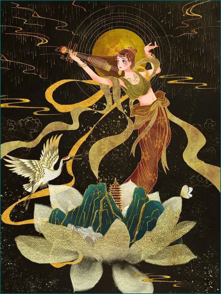 想做绝美敦煌壁画设计?这里有敦煌插画PSD源文件和岩彩质感笔刷!