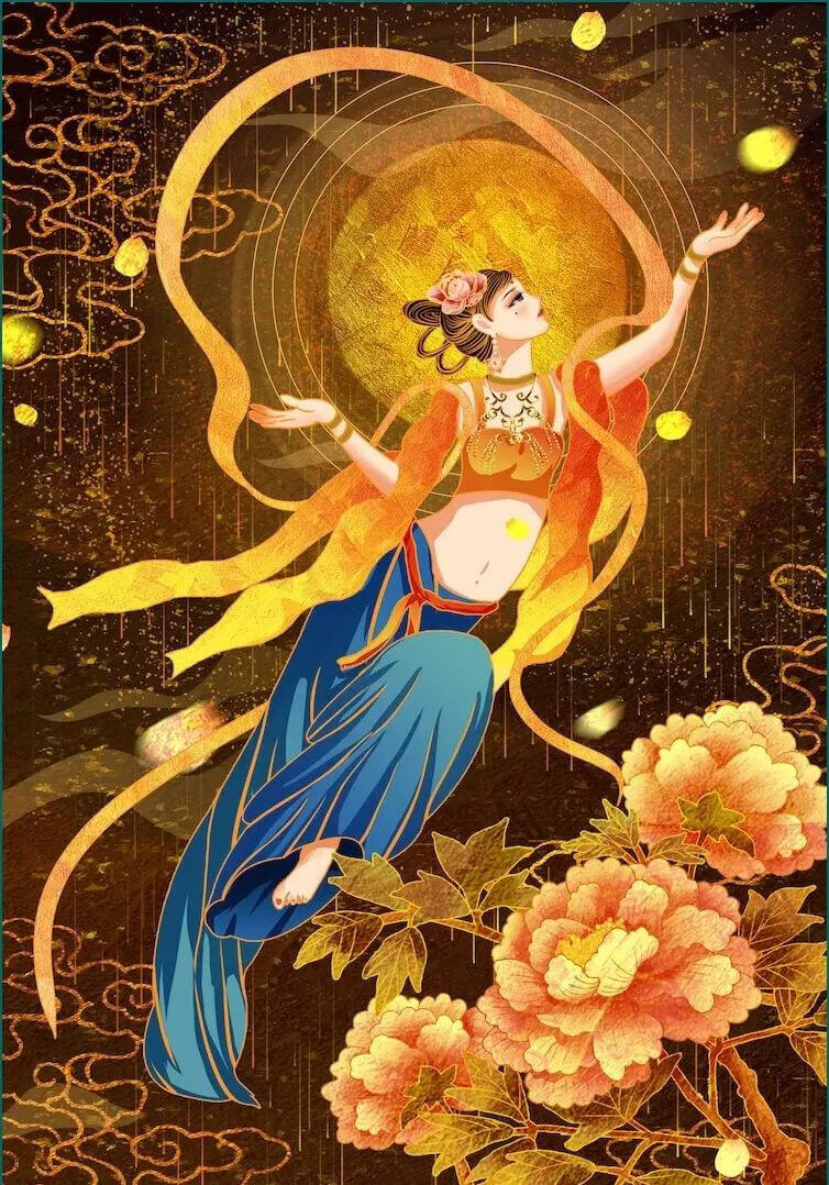 想做绝美敦煌壁画设计?这里有敦煌插画PSD源文件和岩彩质感笔刷!