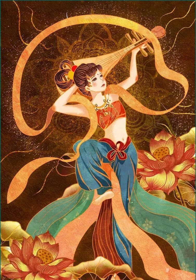 想做绝美敦煌壁画设计?这里有敦煌插画PSD源文件和岩彩质感笔刷!