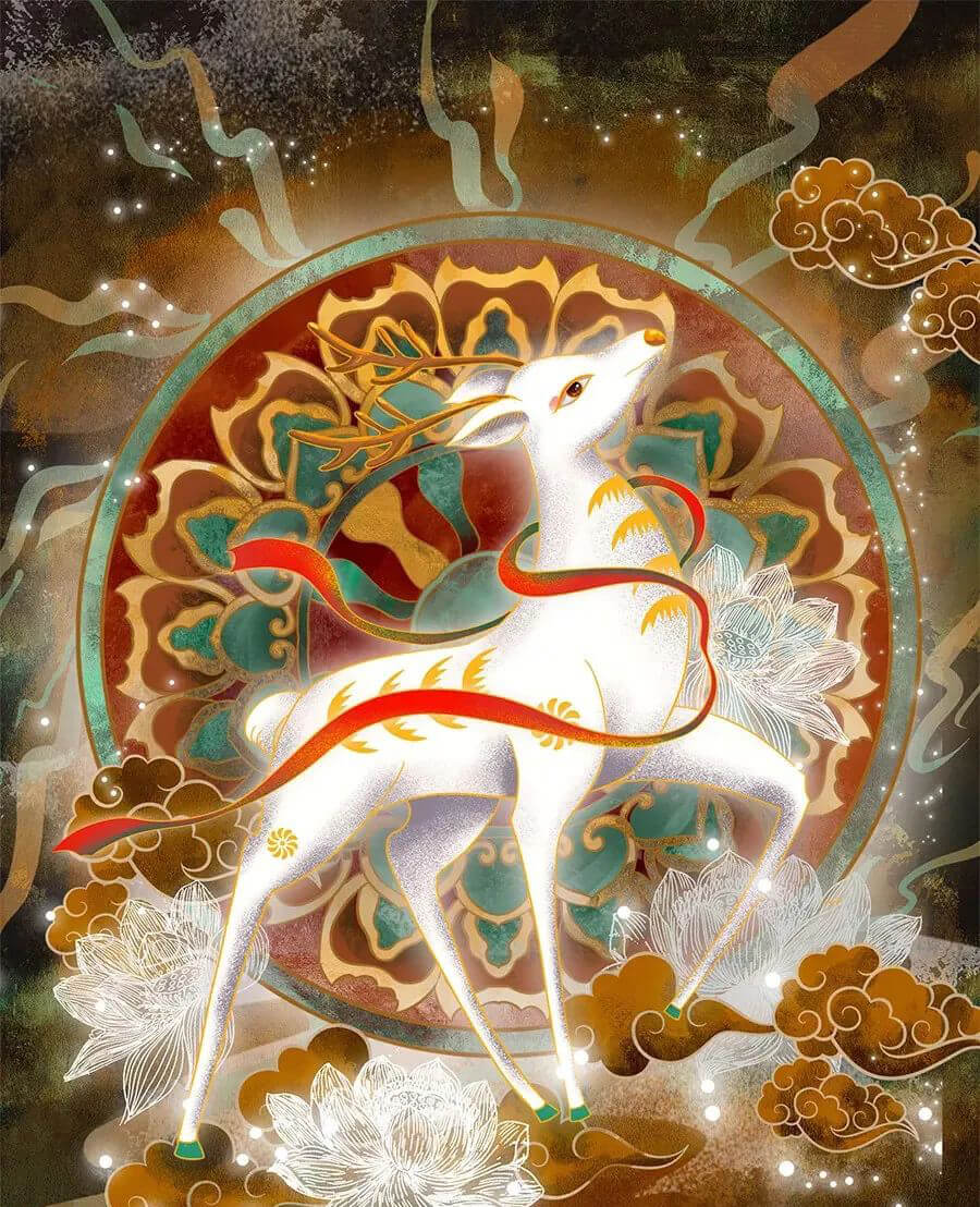 想做绝美敦煌壁画设计?这里有敦煌插画PSD源文件和岩彩质感笔刷!