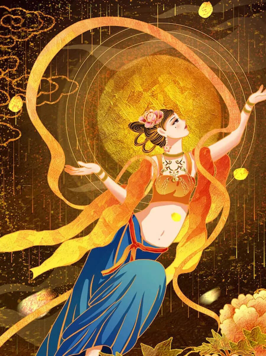 想做绝美敦煌壁画设计?这里有敦煌插画PSD源文件和岩彩质感笔刷!