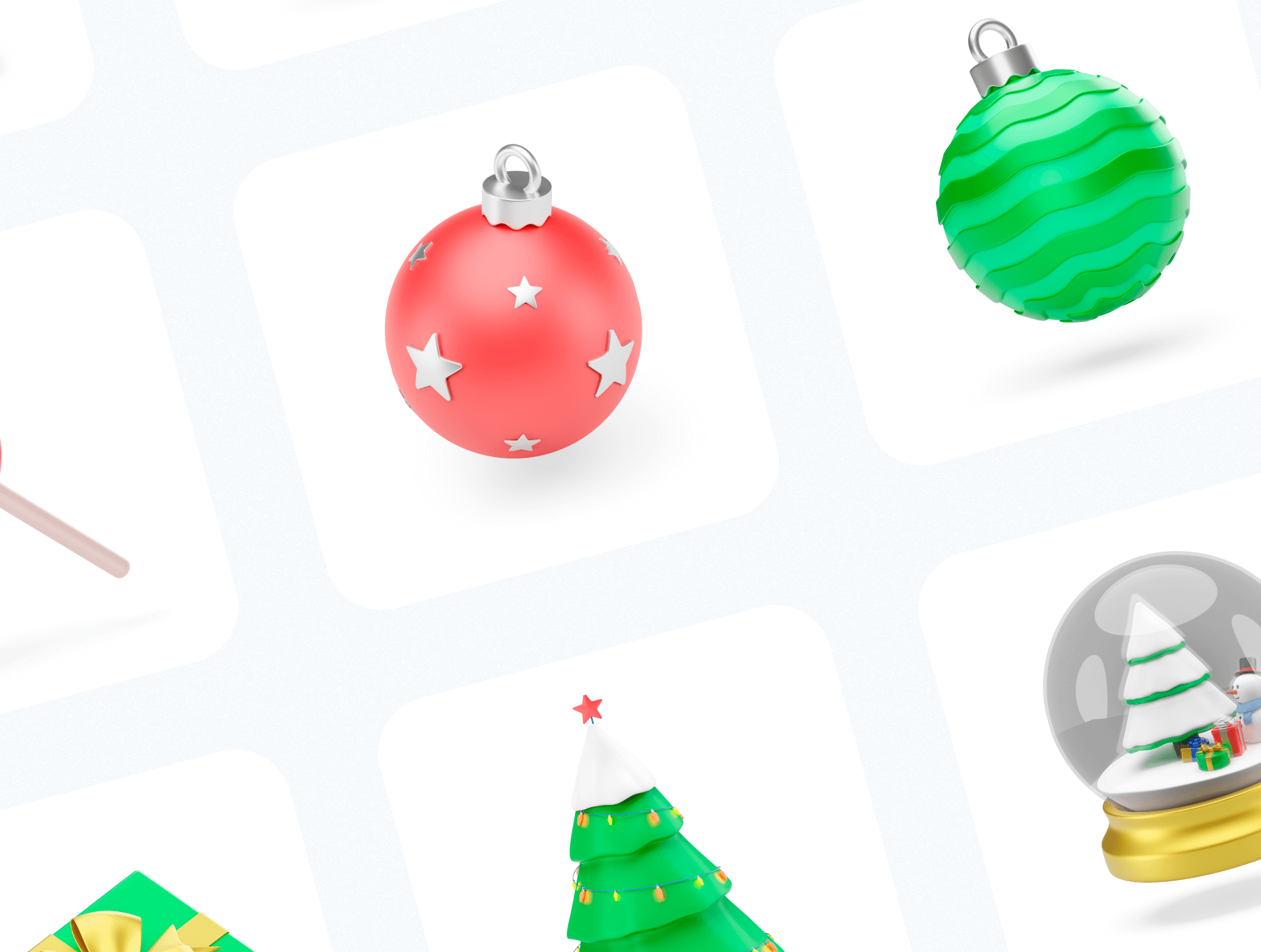 19个圣诞主题红绿清爽3D图标(Blender)