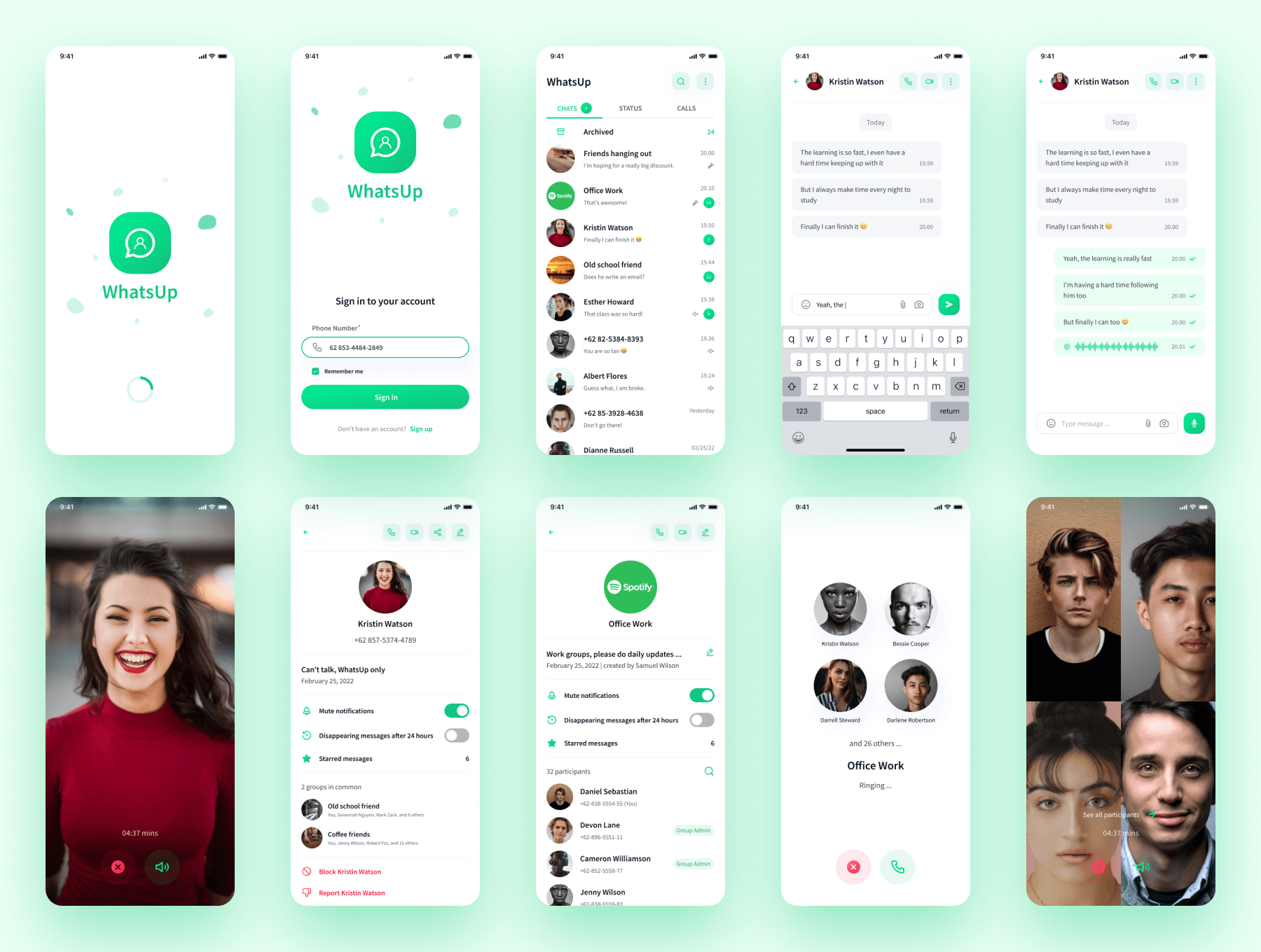 160个绿色清新聊天应用APP UI界面包
