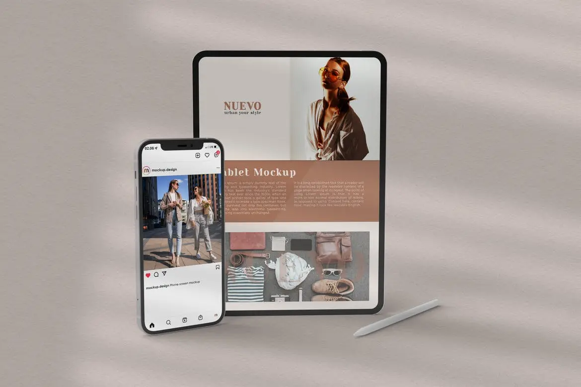 4种不同角度风格优雅手机平板电脑样机PSD素材