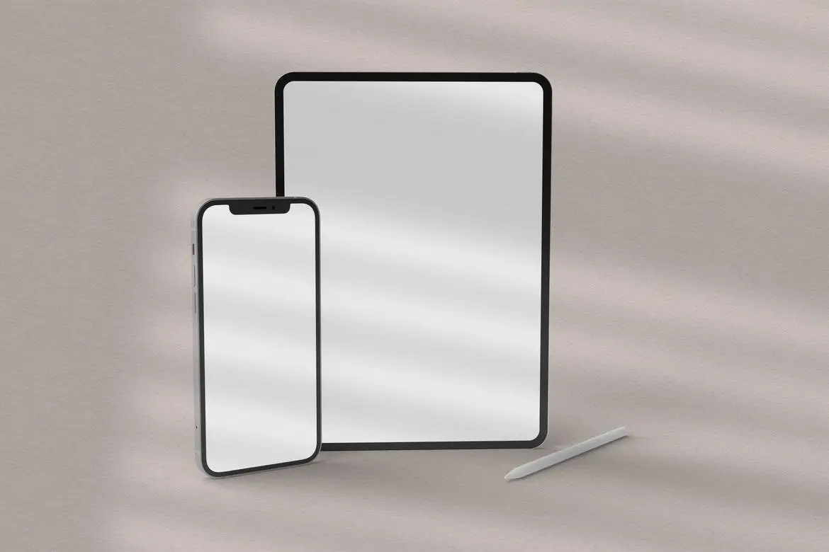 4种不同角度风格优雅手机平板电脑样机PSD素材