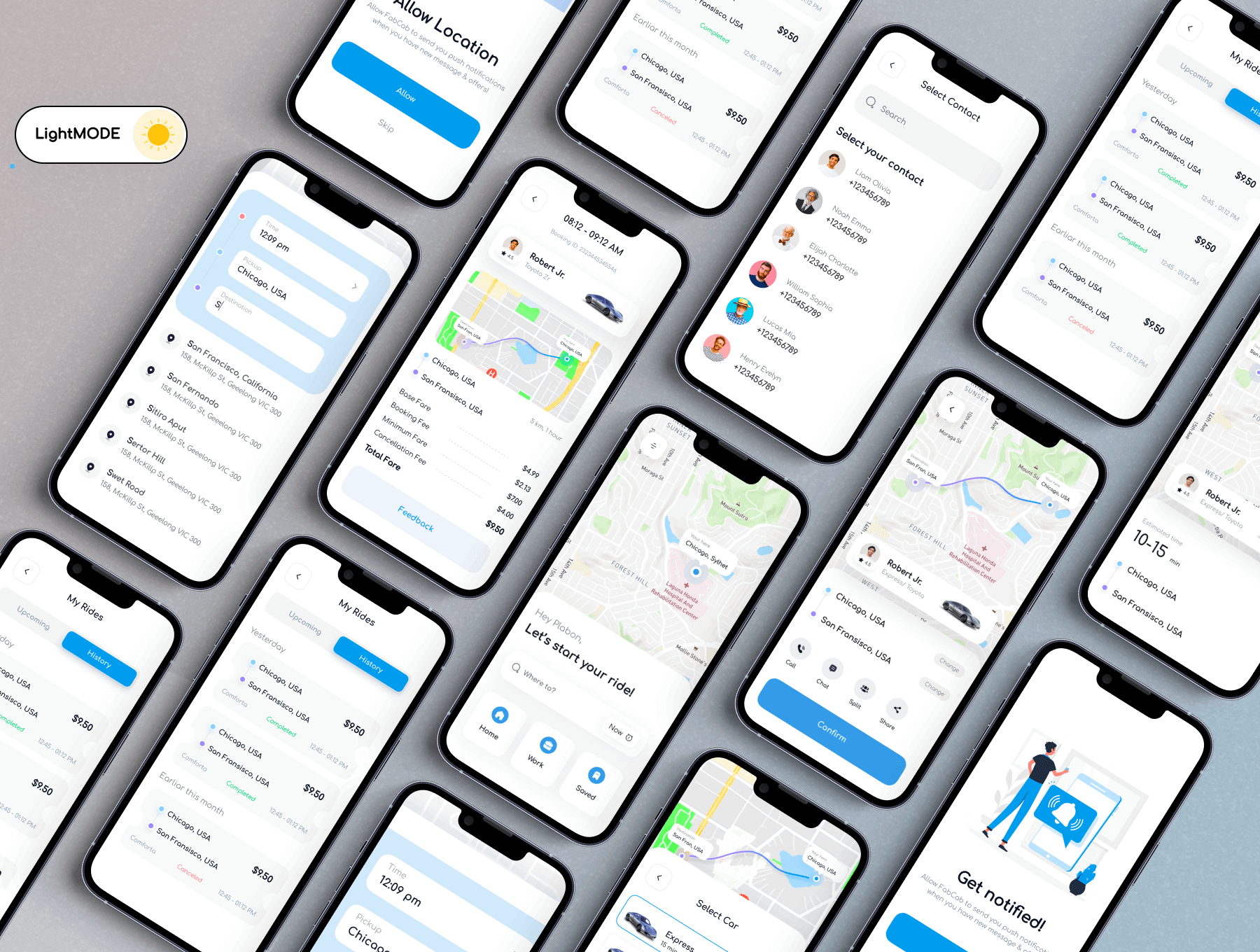 80+带插画出行拼车应用APP UI界面